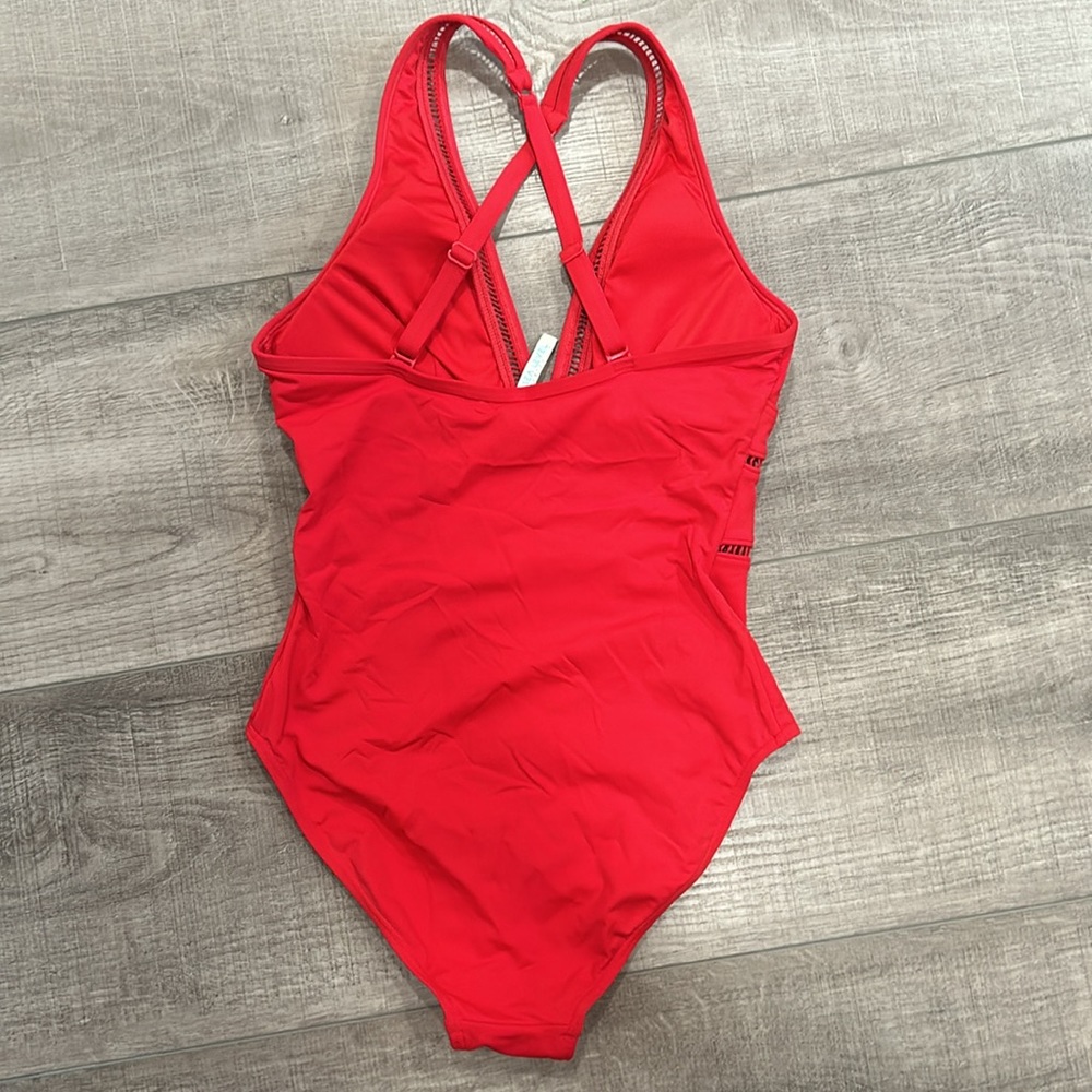 Sea Level Swim Spliced Plunge One Piece Red 8 - Picture 5 of 9